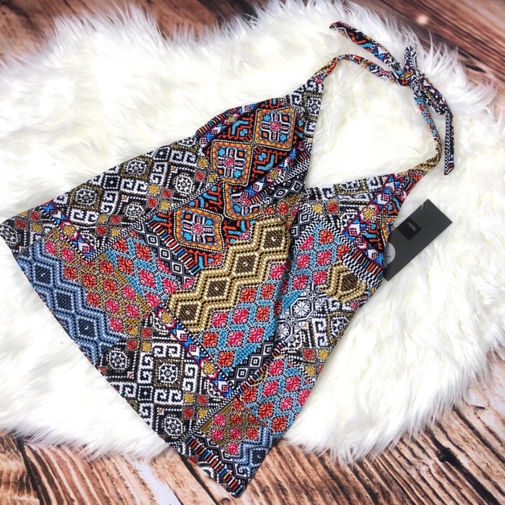 Geometric Halter Tankini Top Swimsuit